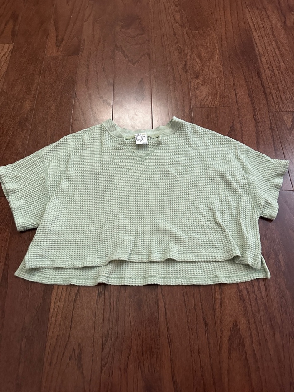 aerie Cropped Waffle Knit Tee in Sage Green